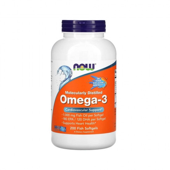 Омега3 Молекулярно дистиллированные 200 кап Now Foods Omega 3 Molecularly Distilled 200 кап Now Foods
