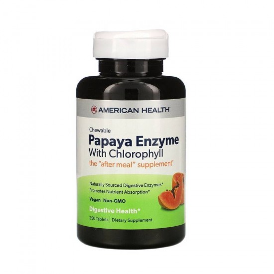 Ферменты из папайи и хлорофилл 250 таб жевательных American Health Papaya Enzyme with Chlorophyll 250 таб жевательных American Health