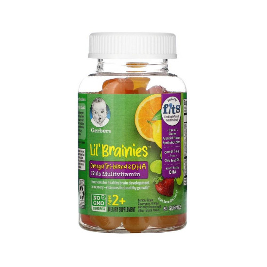 Lil' Brainies Omega Tri-Blend & DHA Kids Multivitamin 60 мармеладок Gerber Lil' Brainies Omega Tri-Blend & DHA Kids Multivitamin 60 мармеладок Gerber