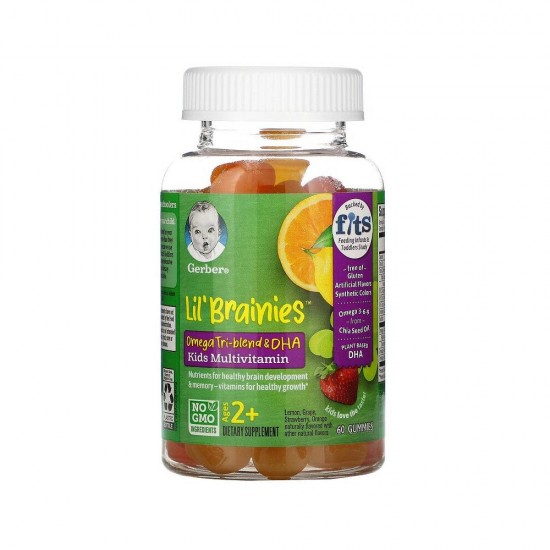 Lil' Brainies Omega Tri-Blend & DHA Kids Multivitamin 60 мармеладок Gerber Lil' Brainies Omega Tri-Blend & DHA Kids Multivitamin 60 мармеладок Gerber