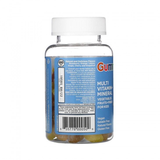 Multi Vitamin + Mineral Овощи, фрукты и клетчатка 60 мармеладок Gummi King