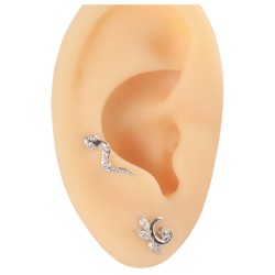 Пирсинг микролабрет змейка с фианитами