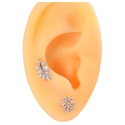 Пирсинг микролабрет листок с прозрачными фианитами