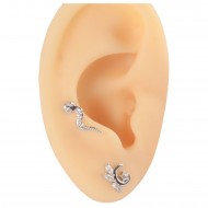 Пирсинг микролабрет полумесяц украшенный пятью фианитами