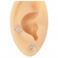 Пирсинг микролабрет цветок с шестью фианитами