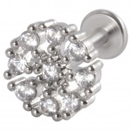 Пирсинг микролабрет цветок с девятью фианитами