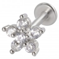 Пирсинг микролабрет цветок с шестью фианитами