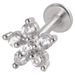 Пирсинг микролабрет цветок с шестью фианитами