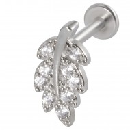 Пирсинг микролабрет листок с прозрачными фианитами