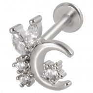 Пирсинг микролабрет полумесяц украшенный пятью фианитами