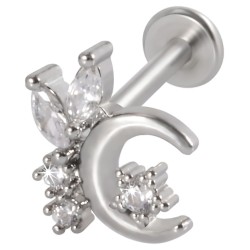 Пирсинг микролабрет полумесяц украшенный пятью фианитами