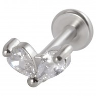 Пирсинг микролабрет с двумя фианитами