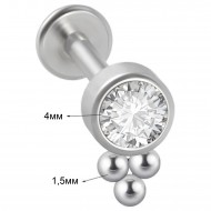 Пирсинг микролабрет с прозрачным фианитом