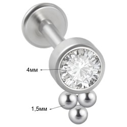 Пирсинг микролабрет с прозрачным фианитом