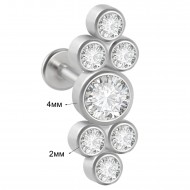 Пирсинг микролабрет с семью прозрачными фианитами