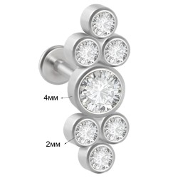 Пирсинг микролабрет с семью прозрачными фианитами