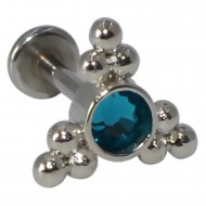 Пирсинг микролабрет с синим фианитом