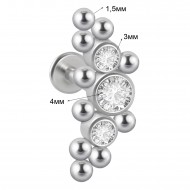 Пирсинг микролабрет с тремя прозрачными фианитами