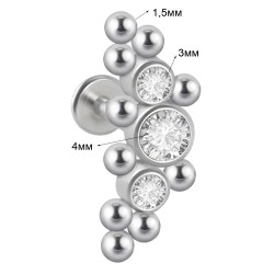 Пирсинг микролабрет с тремя прозрачными фианитами
