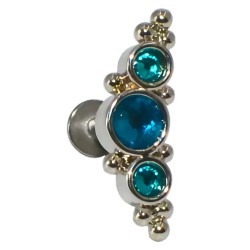 Пирсинг микролабрет с тремя синими фианитами