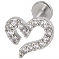 Пирсинг микролабрет сердце с фианитами