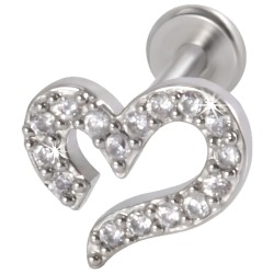 Пирсинг микролабрет сердце с фианитами