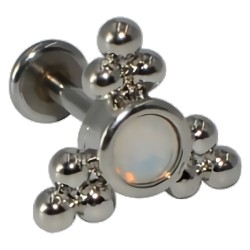 Пирсинг микролабрет трилистник со снежным опалом