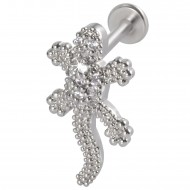 Пирсинг микролабрет ящерка с фианитами