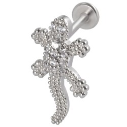 Пирсинг микролабрет ящерка с фианитами