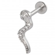 Пирсинг микролабрет змейка с фианитами