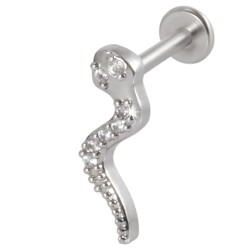 Пирсинг микролабрет змейка с фианитами